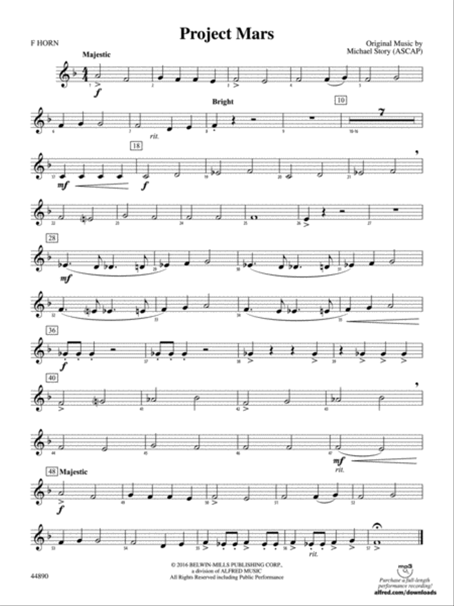 Project Mars: 1st F Horn Project Mars: 1st F Horn Concert Band scores gallery preview page 1