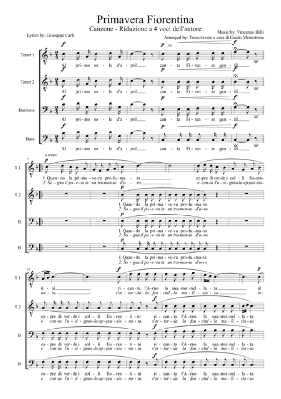 Vincenzo Billi - Primavera Fiorentina (1931) TTBB scores gallery preview page 1