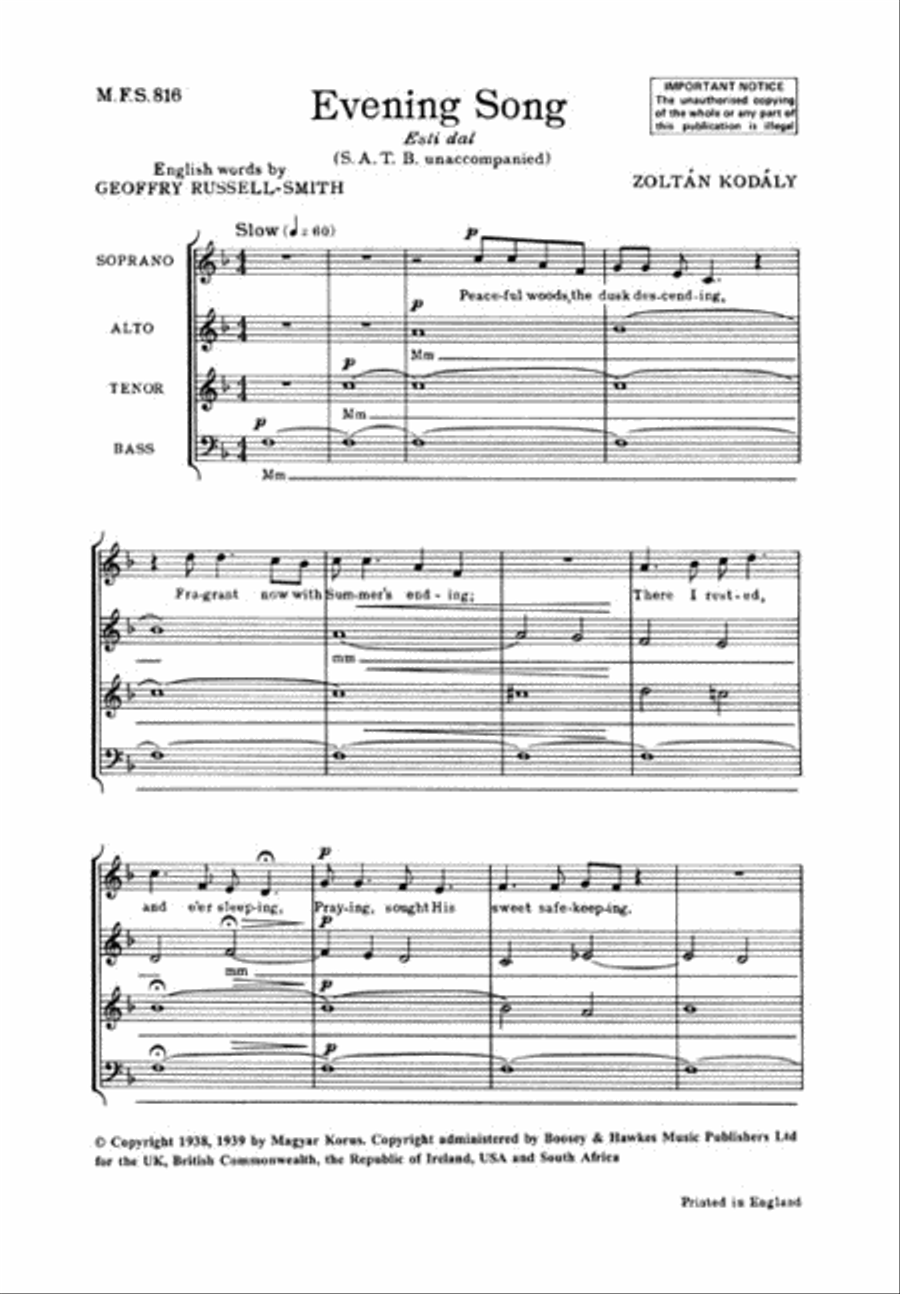 Evening Song (Esti dal) 4-Part scores gallery preview page 1