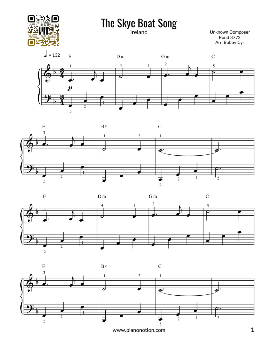 The Skye Boat Song - Outlander Theme Song (Piano Solo) Easy Piano scores gallery preview page 1