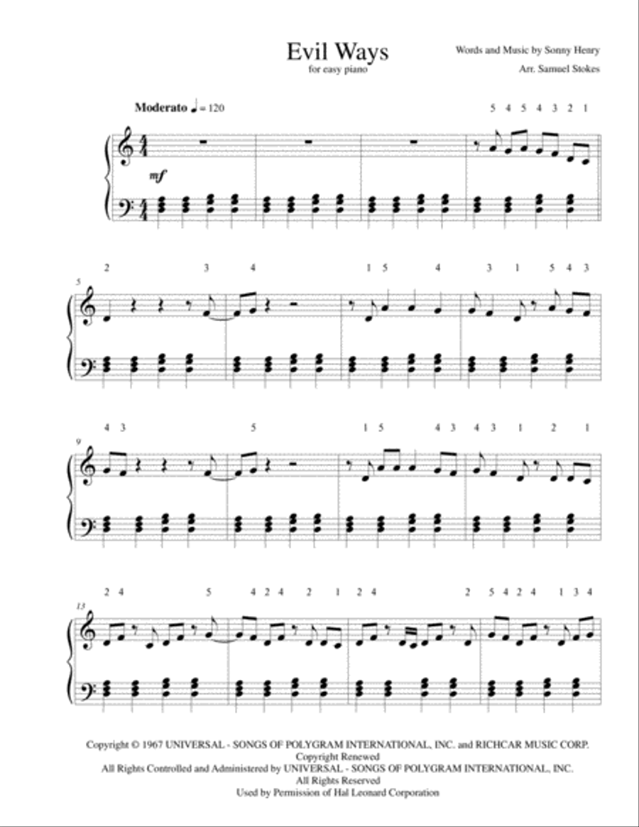 Evil Ways Evil Ways Easy Piano scores gallery preview page 1
