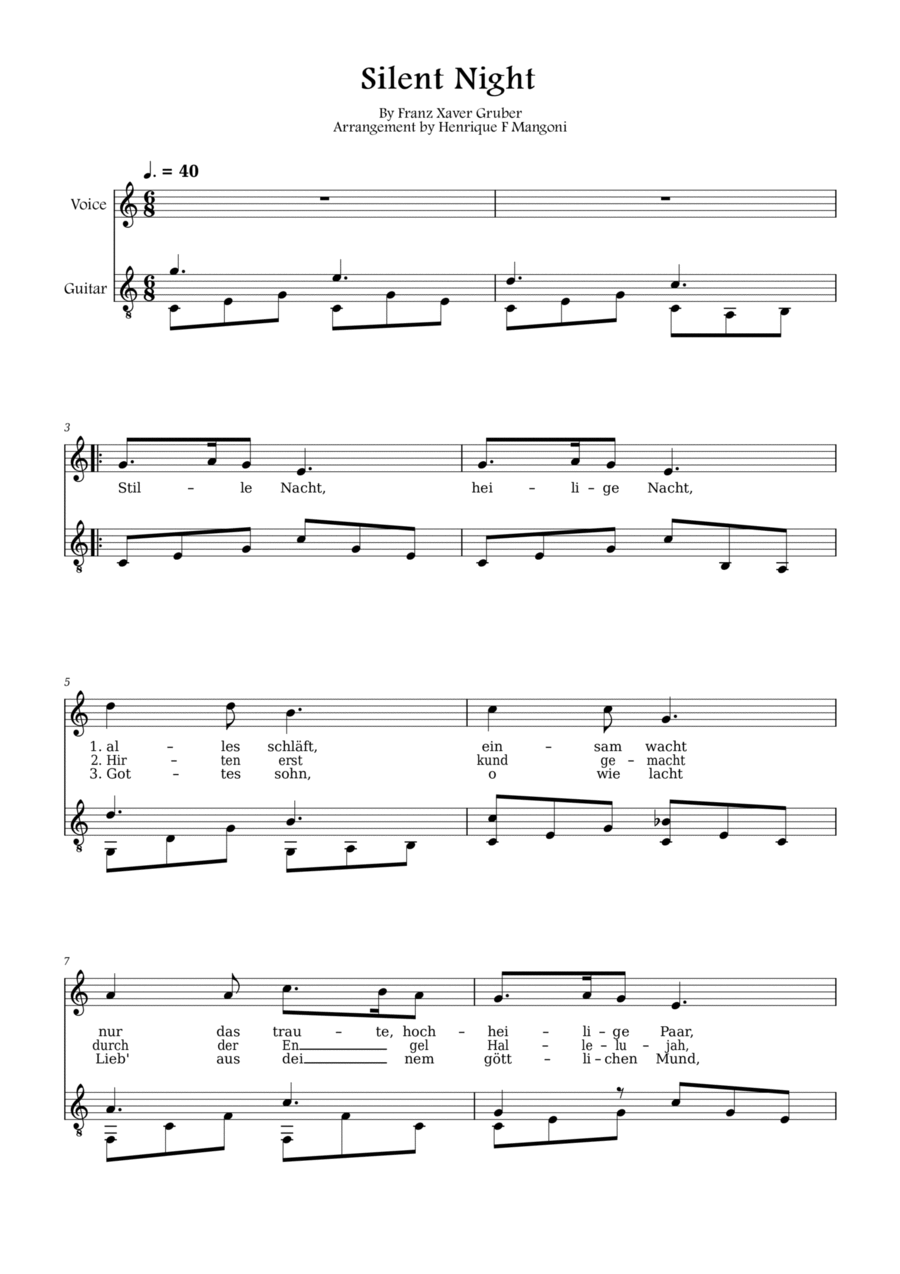 Stille Nacht (german lyrics) Piano, Vocal, Guitar scores gallery preview page 1