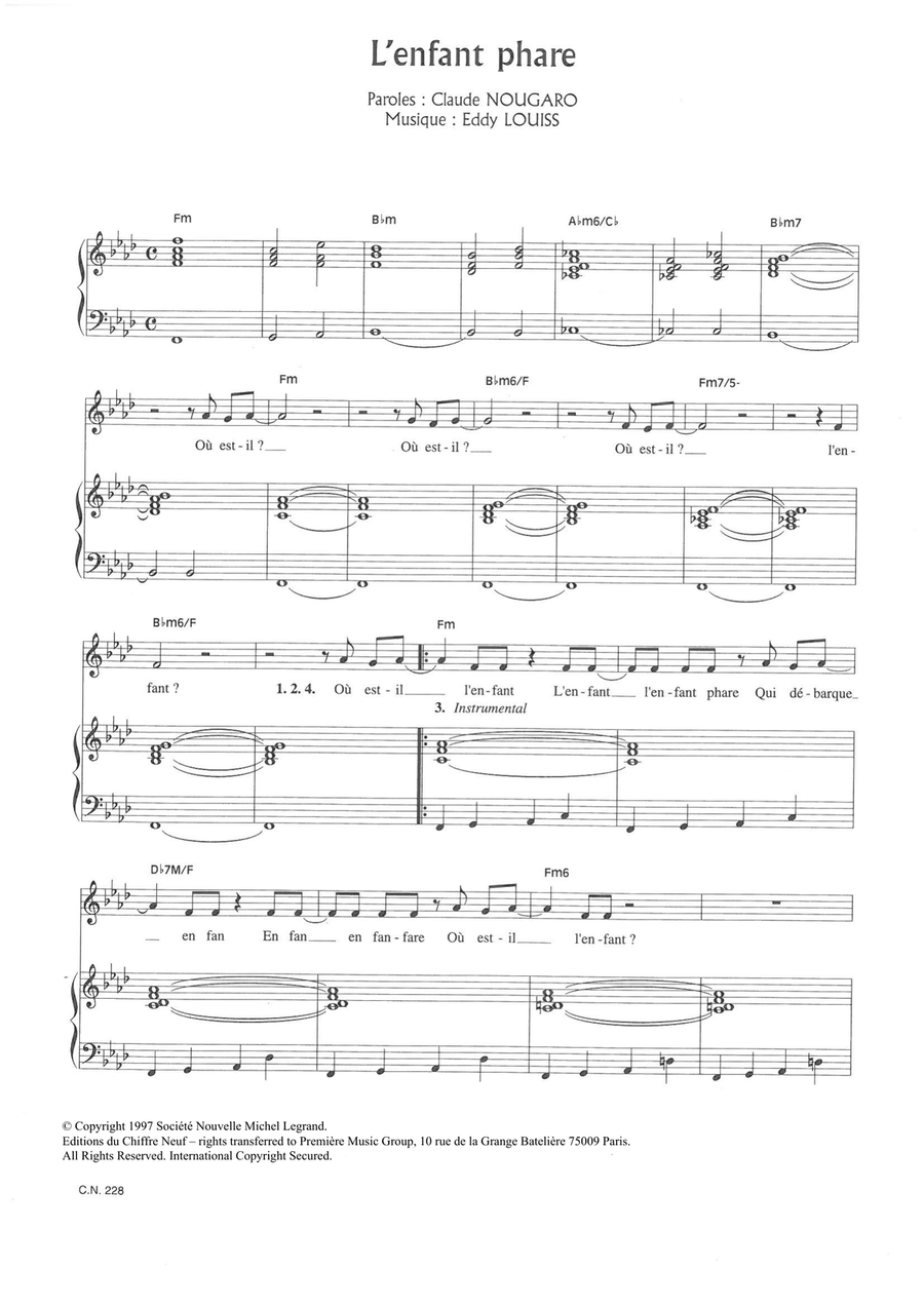 L'Enfant Phare Piano, Vocal scores gallery preview page 1