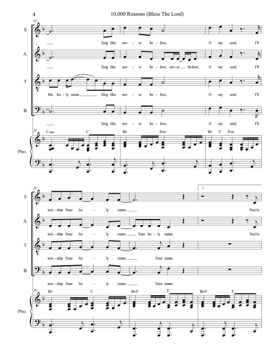 10,000 Reasons (Bless The Lord) Piano, Vocal scores gallery preview page 4