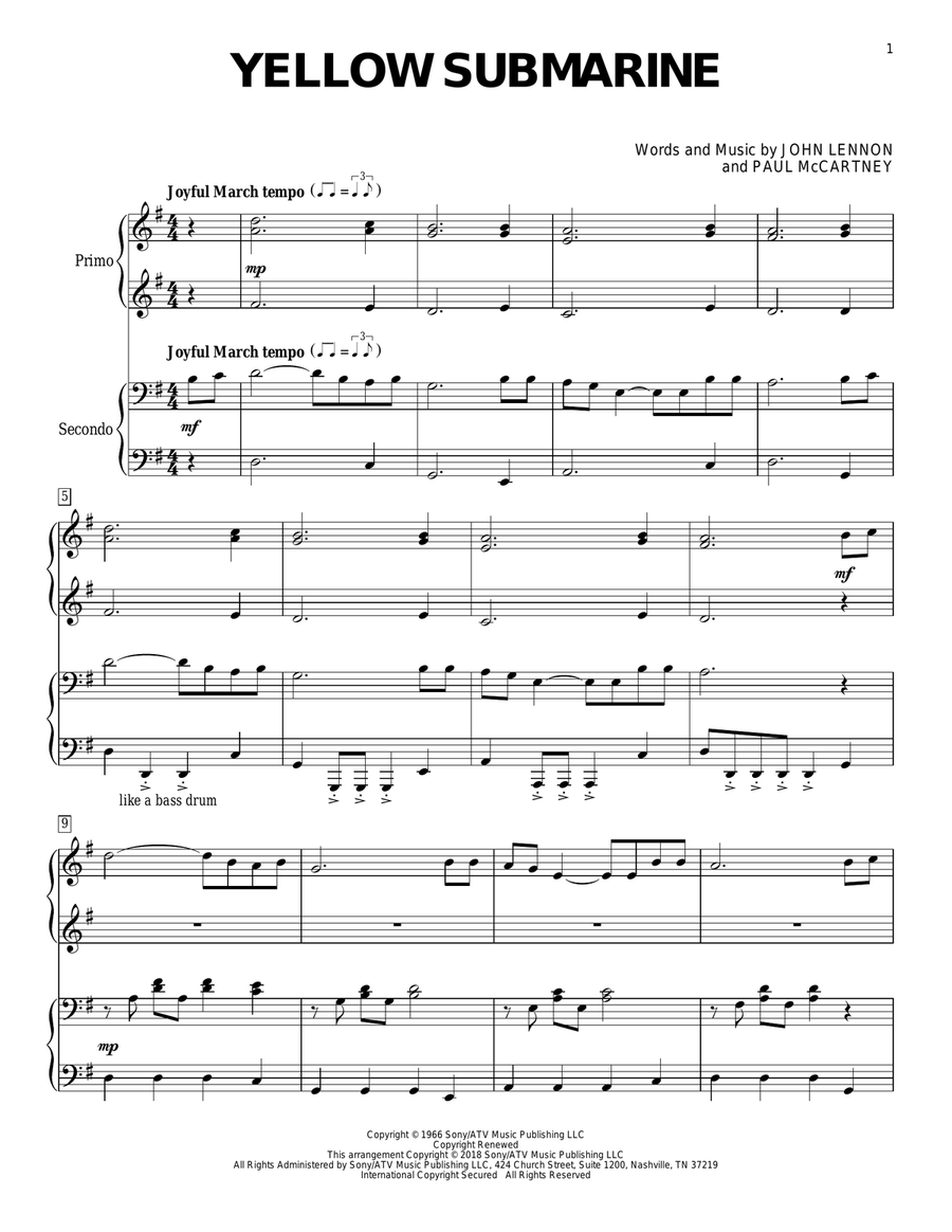 Yellow Submarine Piano Duet scores gallery preview page 1