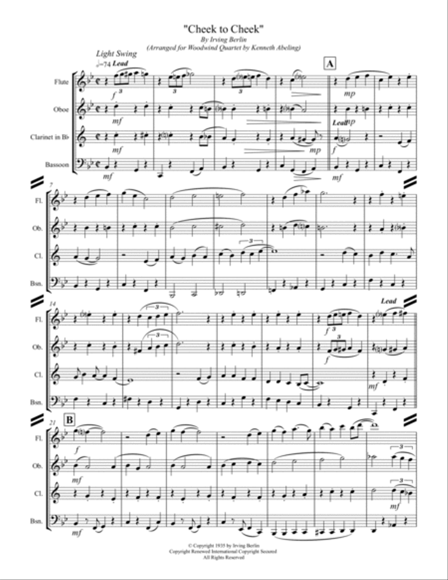 Cheek To Cheek Woodwind Quartet scores gallery preview page 2