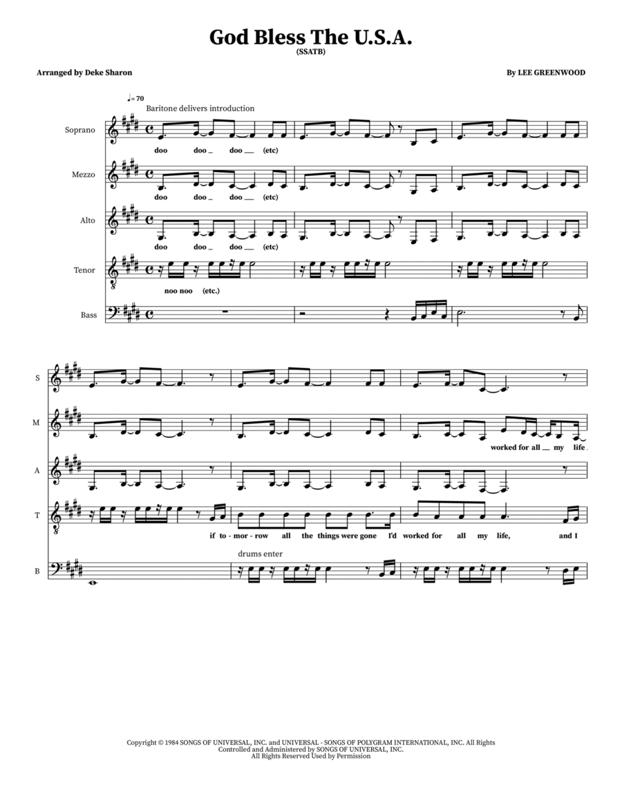 God Bless The U.S.A. Choir scores gallery preview page 1
