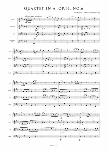 String Quartet in A major, Op. 14, No. 6 (score and parts)