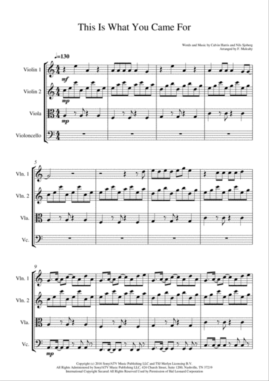 This Is What You Came For String Quartet scores gallery preview page 1
