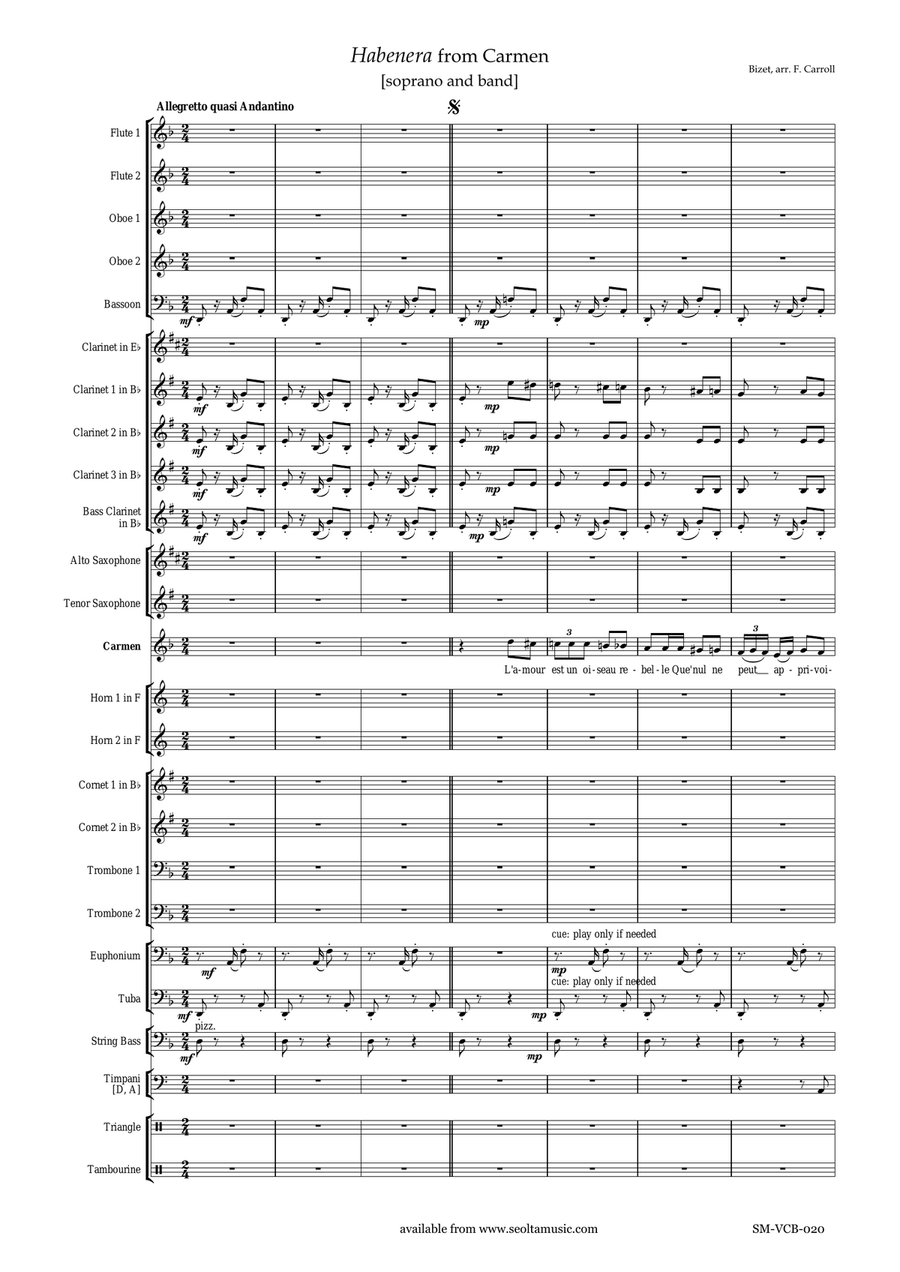 Habanera (from Carmen) - G. Bizet for soprano and concert band Concert Band scores gallery preview page 1