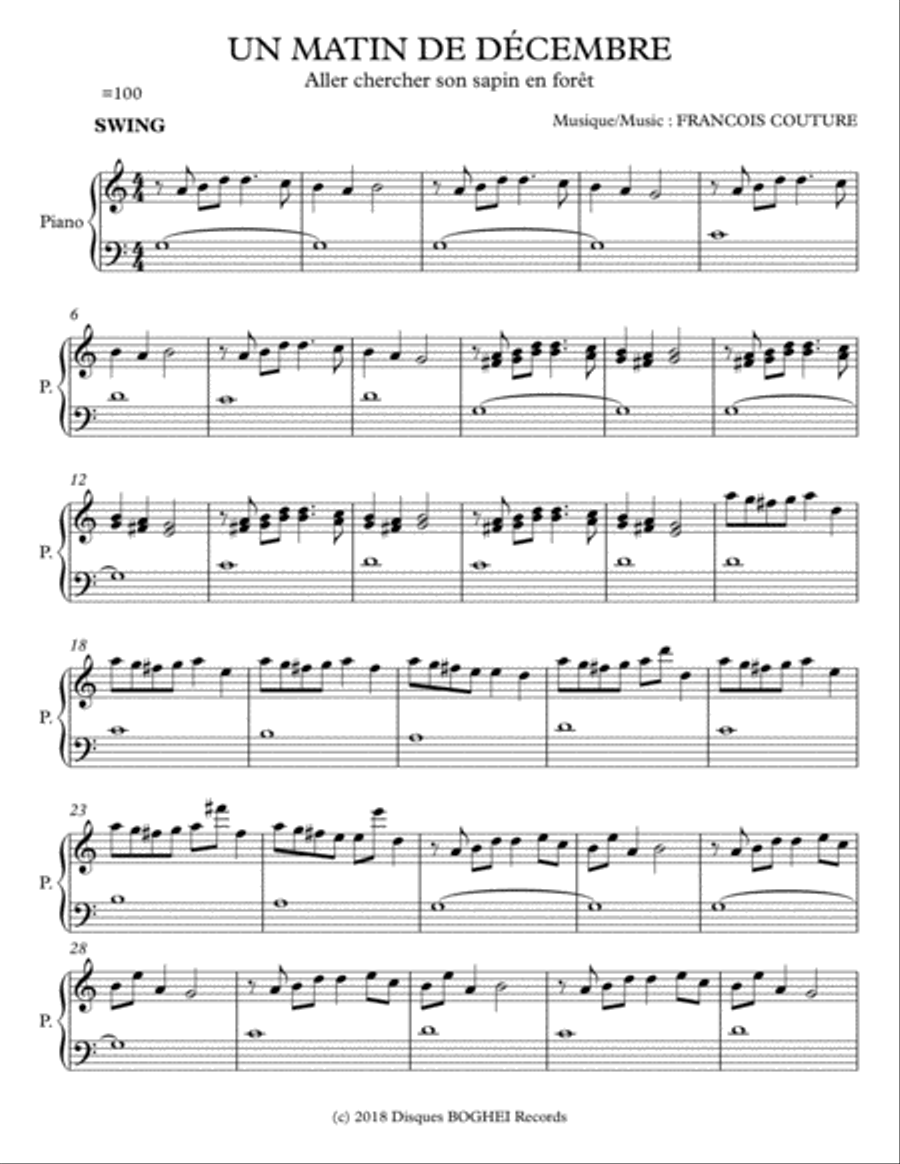 UN MATIN DE DÉCEMBRE Easy Piano scores gallery preview page 1