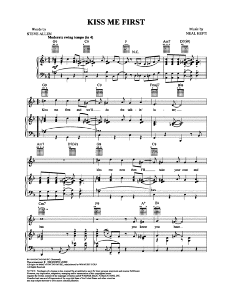 Kiss Me First Piano, Vocal, Guitar scores gallery preview page 1