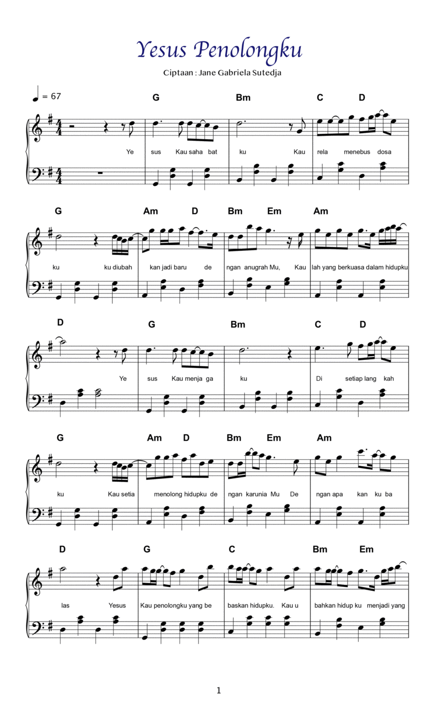 Yesus Penolongku Easy Piano scores gallery preview page 1
