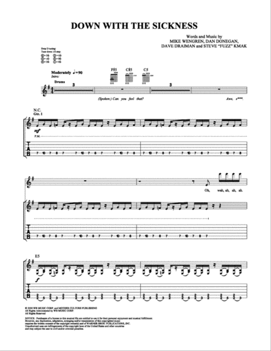 Down With the Sickness Electric Guitar scores gallery preview page 1
