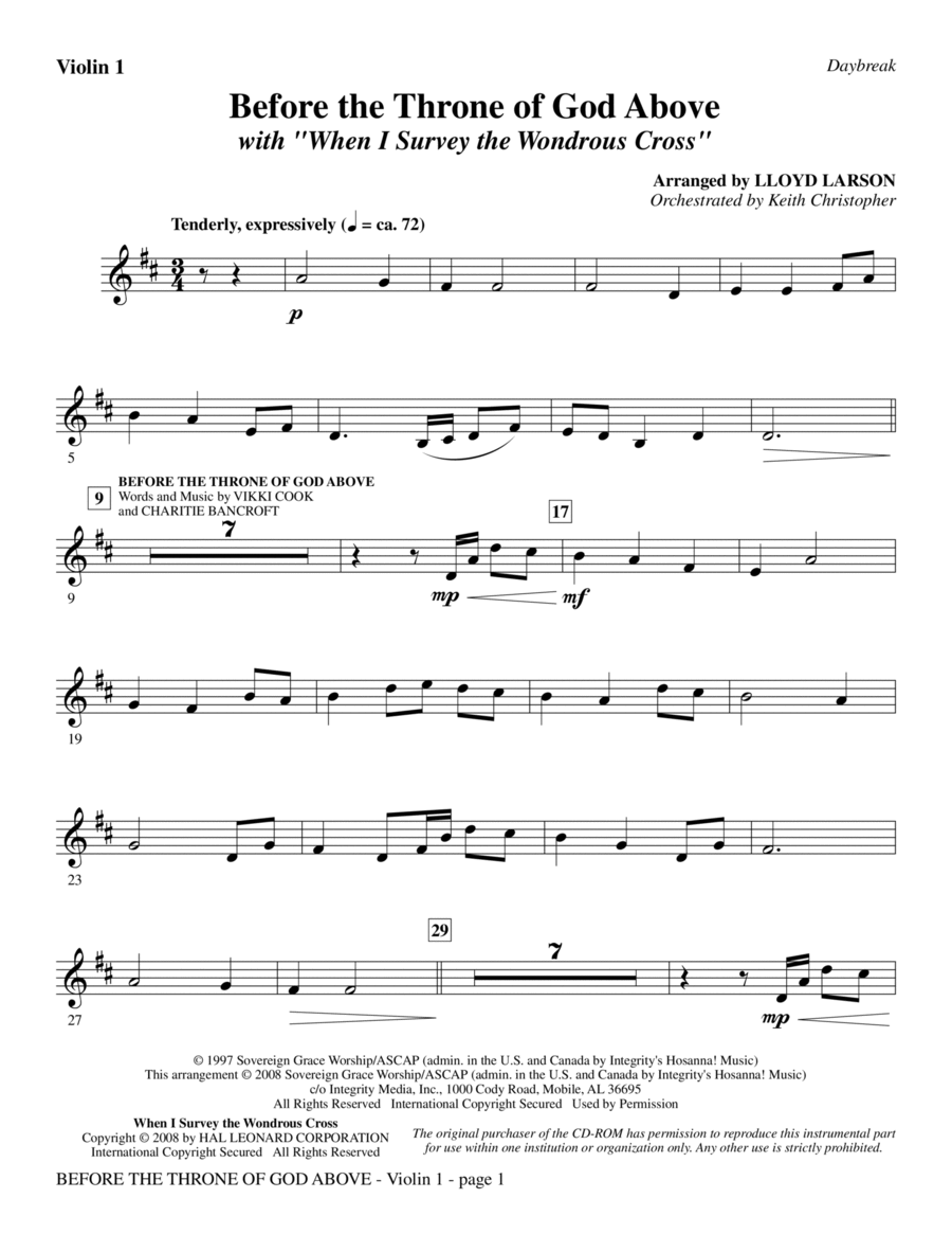 Before The Throne Of God Above (with "When I Survey The Wondrous Cross") - Violin 1