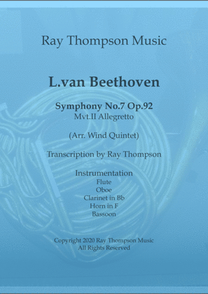 Book cover for Beethoven: Symphony No.7 Op.92 Mvt.II Allegretto - wind quintet