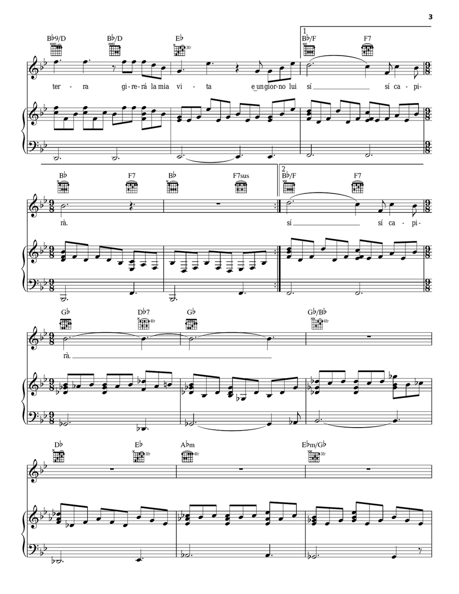 Gira Con Me Piano, Vocal, Guitar scores gallery preview page 3