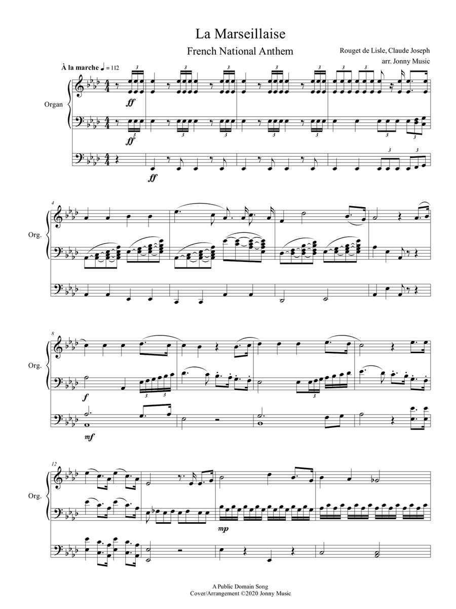 La Marseillaise (French National Anthem) Arranged for Organ Organ Solo scores gallery preview page 2