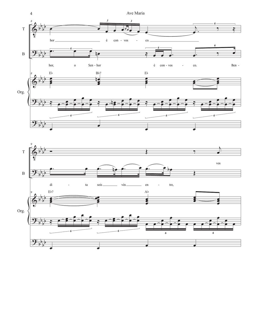 Ave Maria (Portuguese Lyrics - Duet for Tenor & Bass Solo - Medium Key - Organ Accompaniment) Bass Voice scores gallery preview page 5