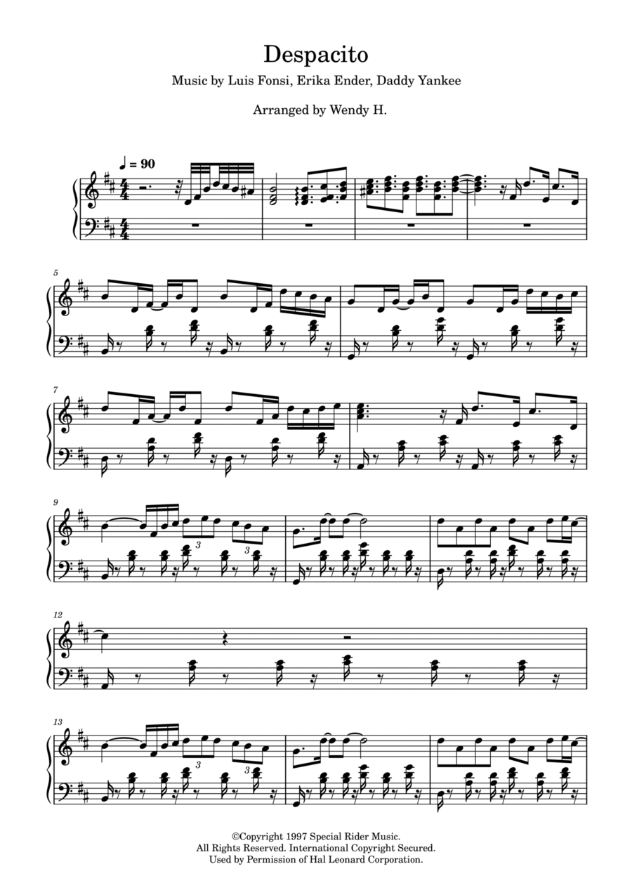 Despacito Piano Solo scores gallery preview page 1