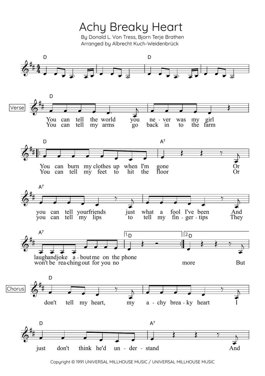 Achy Breaky Heart (don't Tell My Heart) Piano scores gallery preview page 1