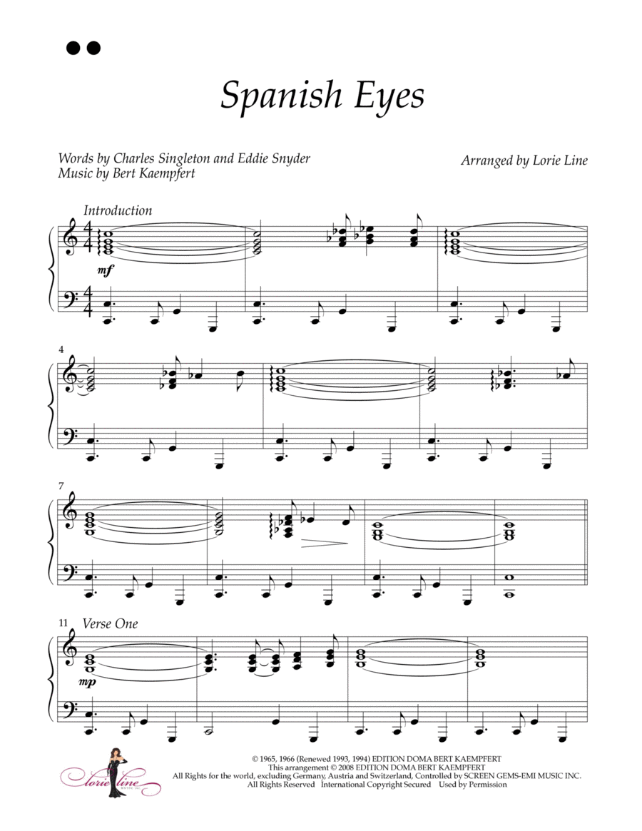 Spanish Eyes Piano Solo scores gallery preview page 1