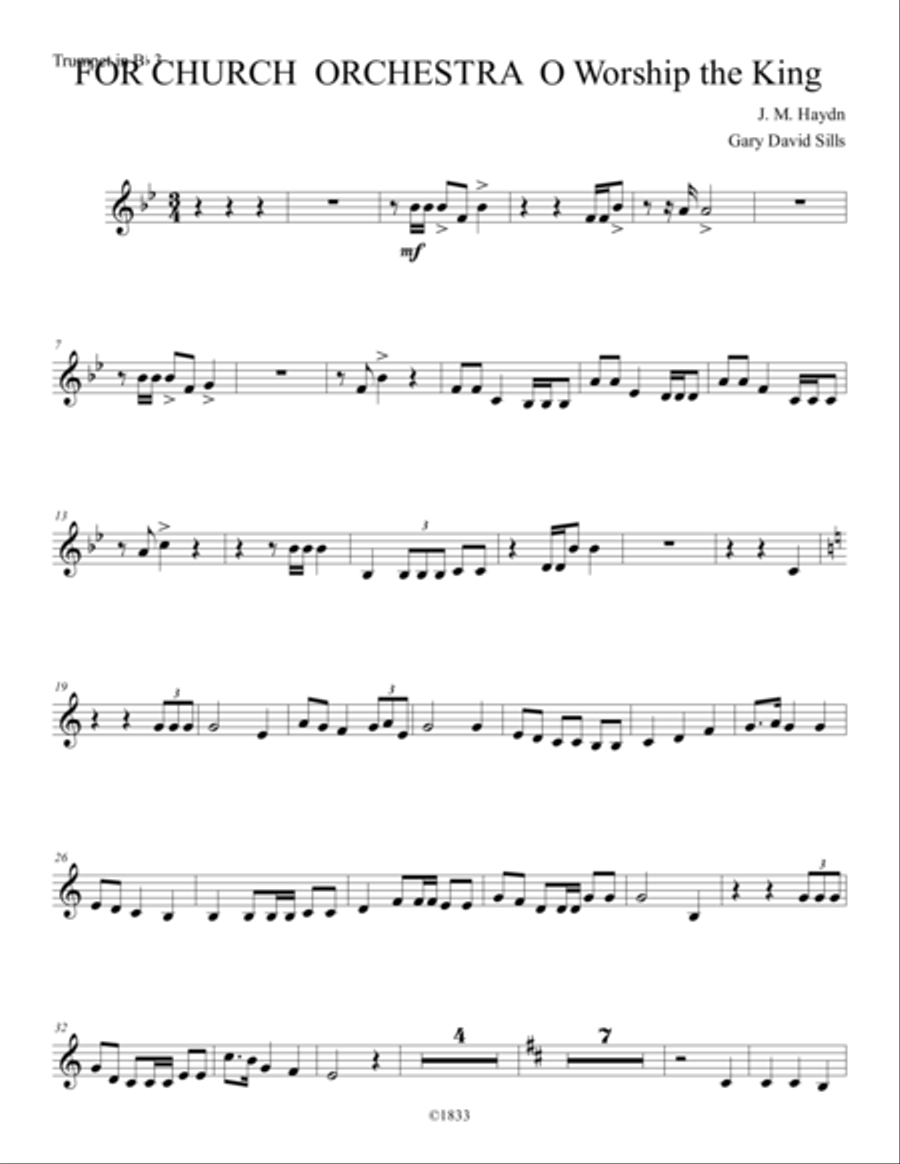 For Church Orchestra O Worship the King Trumpet 3 Trumpet Solo scores gallery preview page 1
