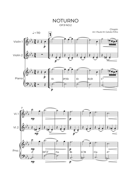 NOTURNO OP.9 NO.2 - CHOPIN - STRING PIANO TRIO (VIOLIN 1, VIOLIN 2 & PIANO) image number null
