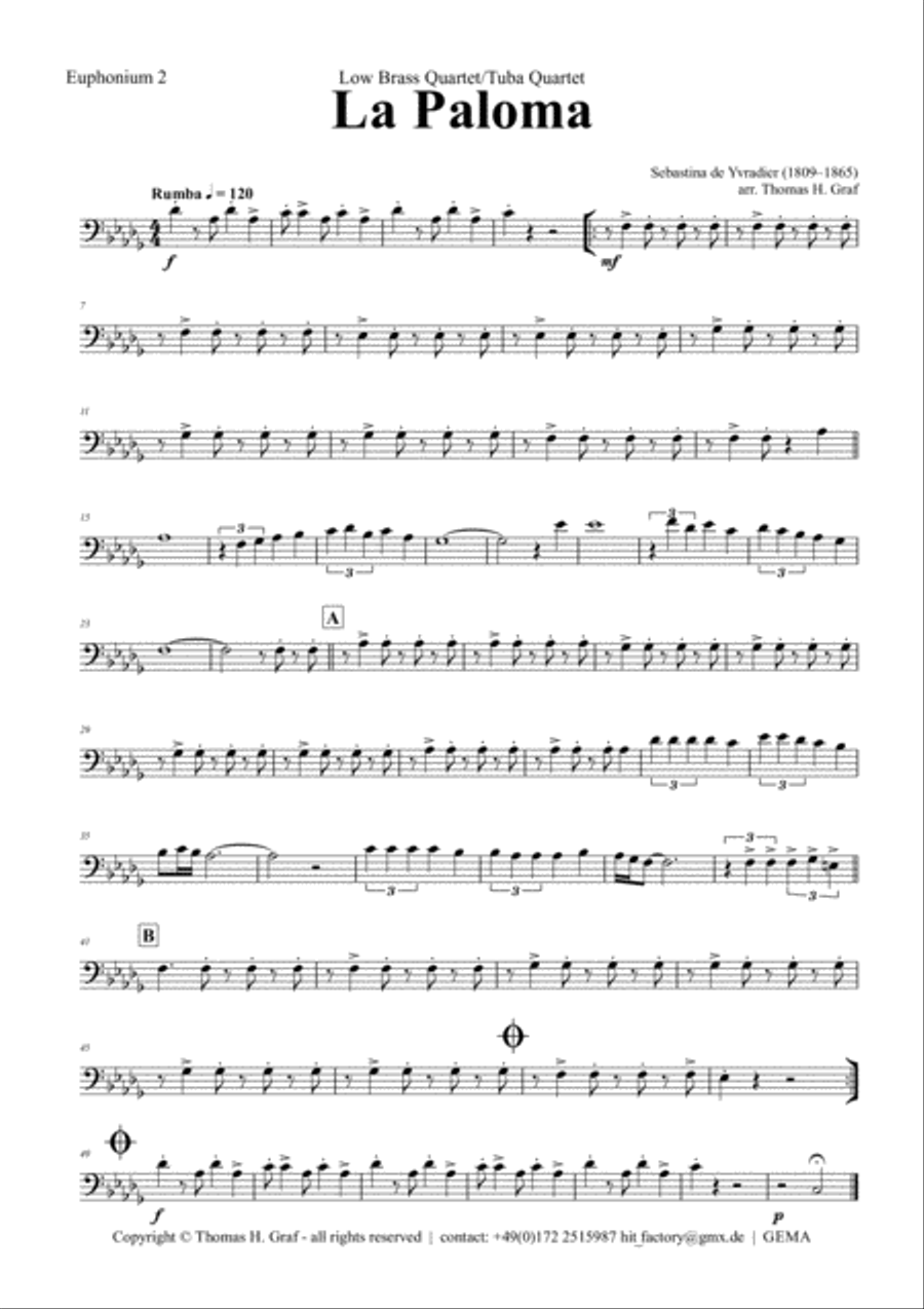 La Paloma - Spanish Habanera - Brass Quartet Brass Quartet scores gallery preview page 5
