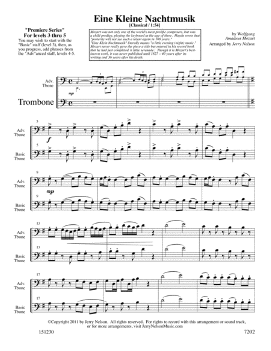 Eine Kleine Nachtmusik (Arrangements Level 3-5 for TENOR SAX + Written Acc) Tenor Saxophone scores gallery preview page 2