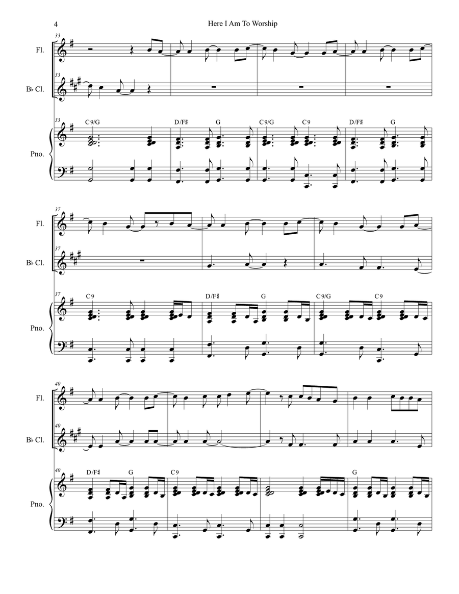 Here I Am To Worship Woodwind Duet scores gallery preview page 4