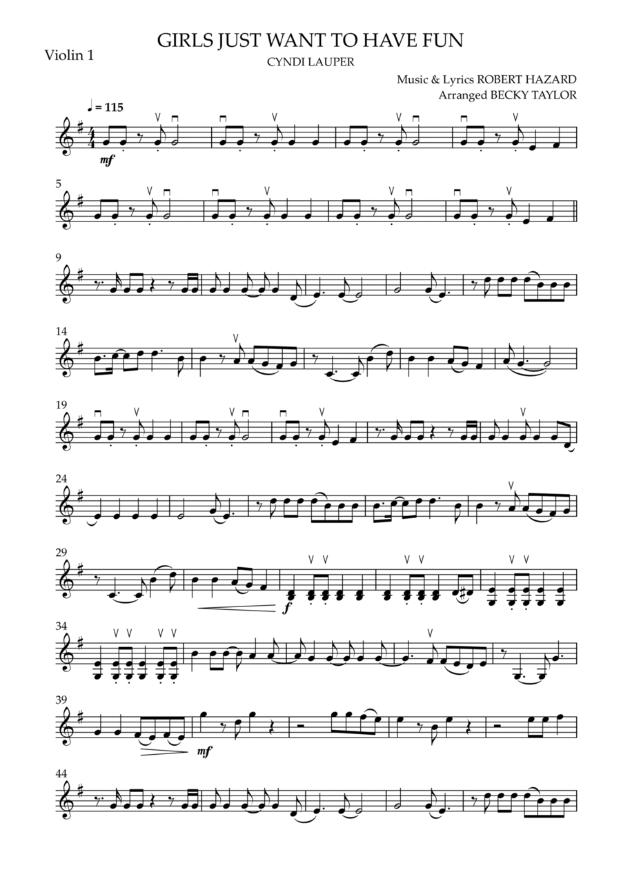 Girls Just Want To Have Fun String Quartet scores gallery preview page 1