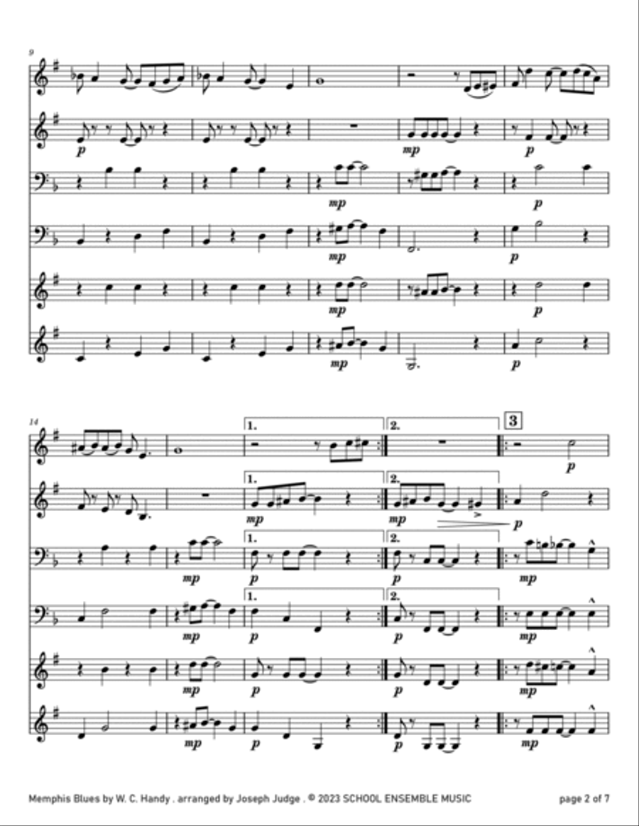 Memphis Blues by Handy for Brass Quartet in Schools Brass Quartet scores gallery preview page 2
