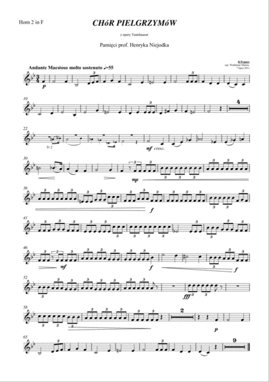 Richard Wagner - Pilgrim's Choir from Tannhauser - for Brass Choir (4 Tr, 2 Cr, 3 Trbn, 2 Tb) TB scores gallery preview page 6