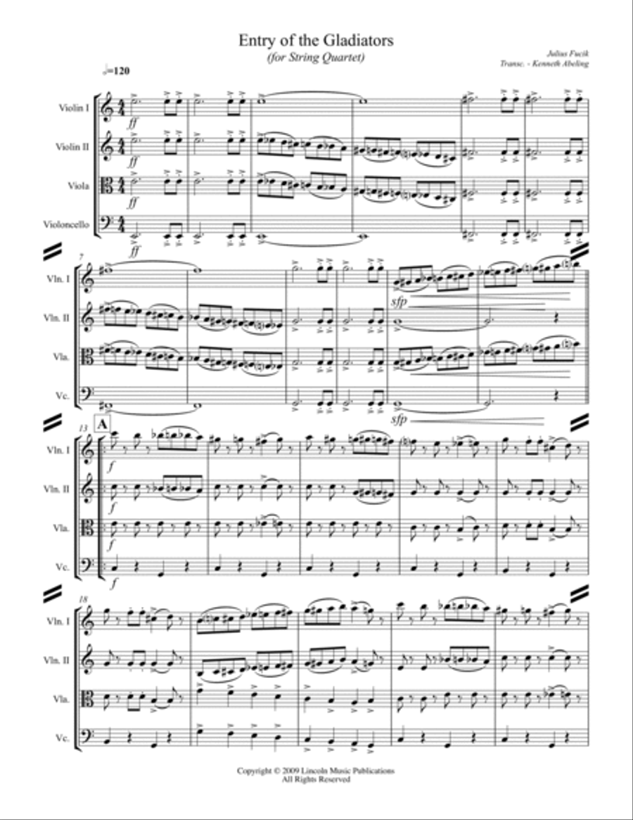 March – Entry of the Gladiators (for String Quartet) String Quartet scores gallery preview page 2