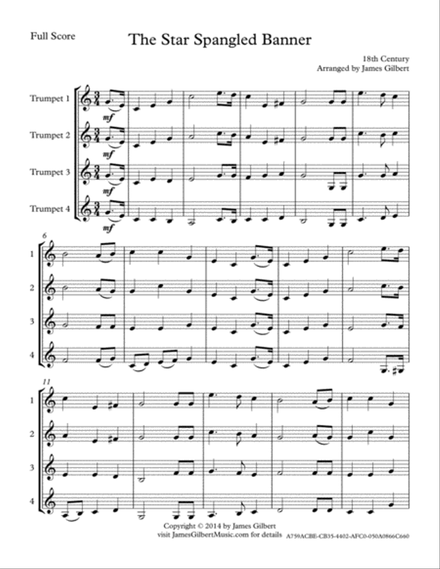 Star Spangled Banner (National Anthem) Brass Ensemble scores gallery preview page 4