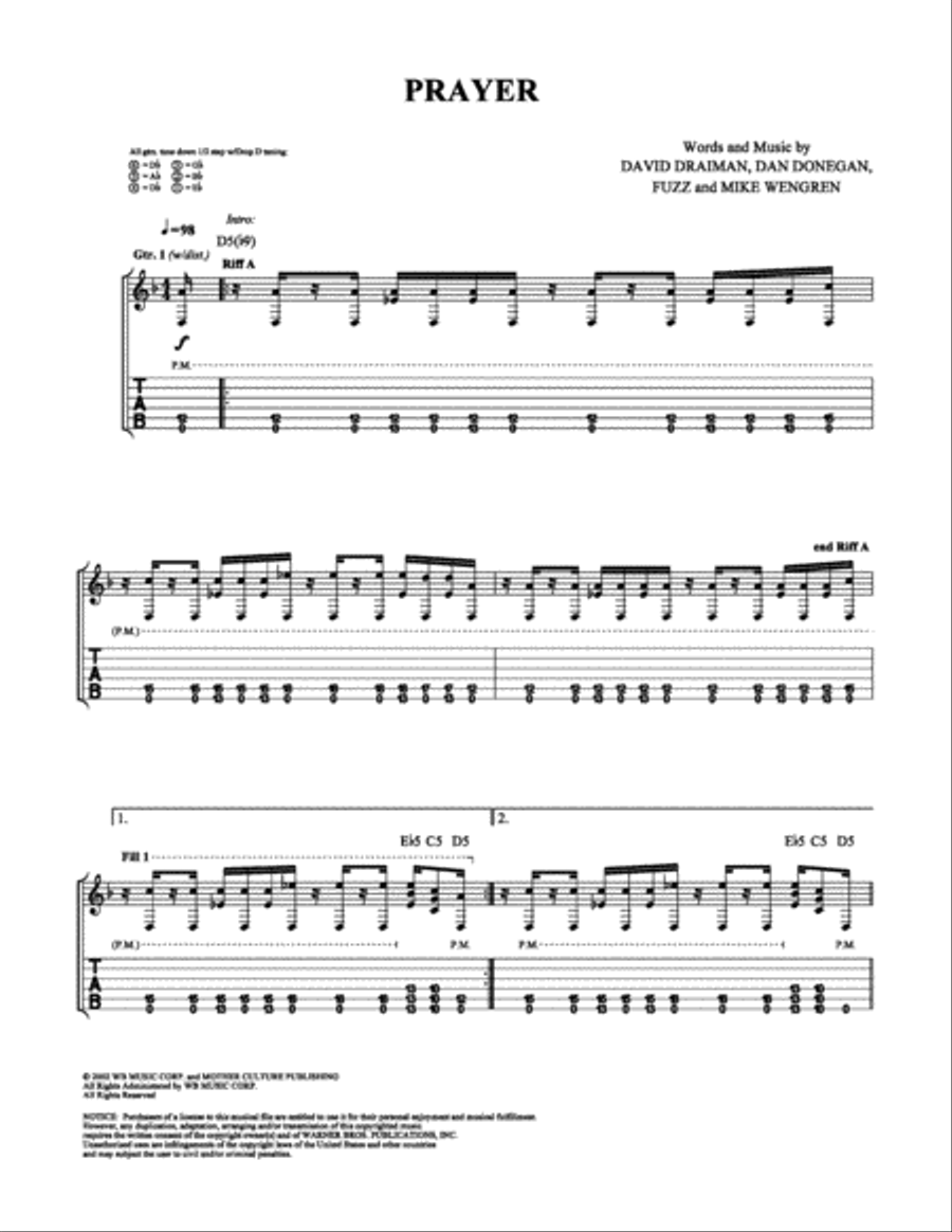 Prayer Prayer Electric Guitar scores gallery preview page 1