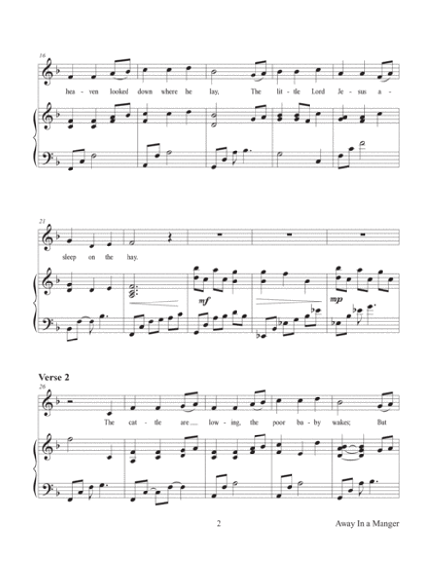 Away in a Manger (For Children's Voices) Children's Choir scores gallery preview page 2