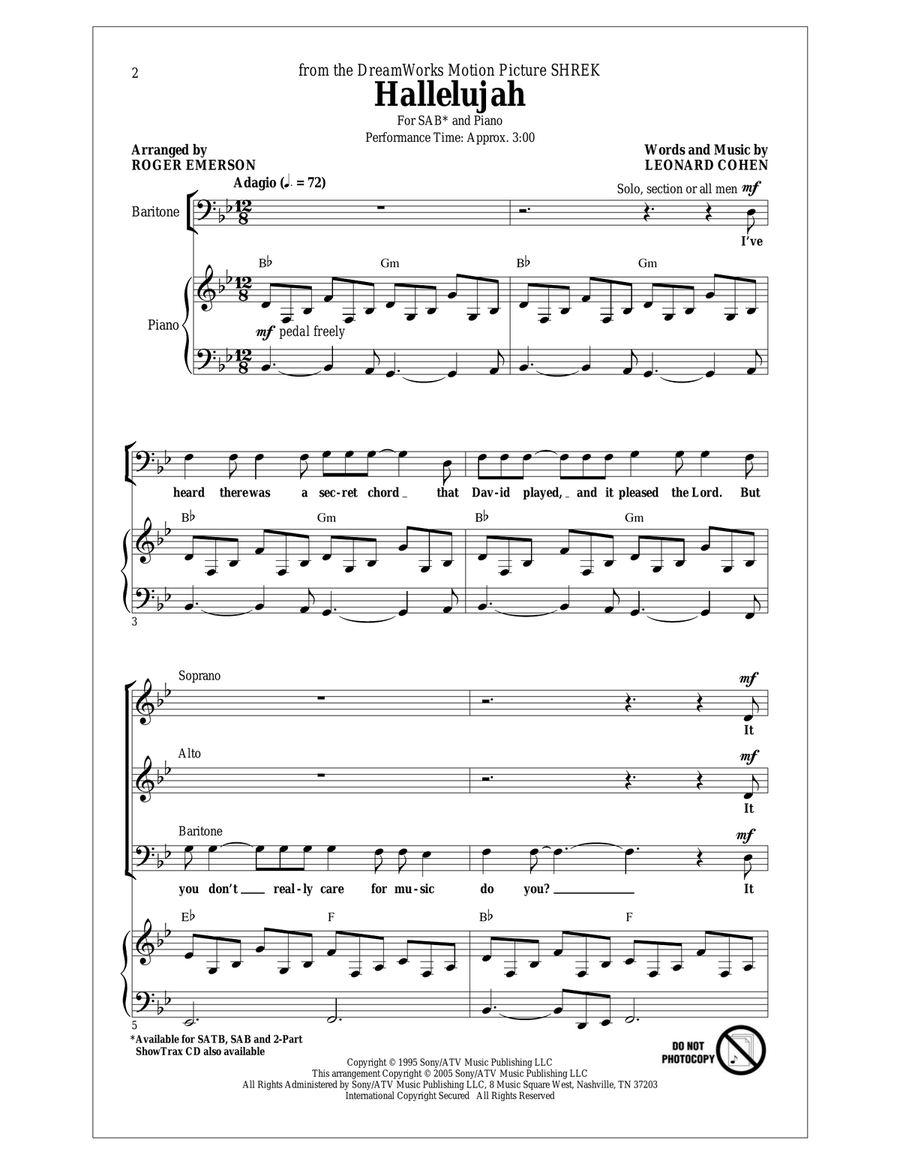 Hallelujah (arr. Roger Emerson) 3-Part scores gallery preview page 1