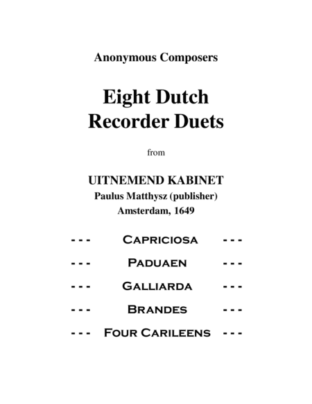 Eight Dutch Baroque Duets for SB, TB, or SA Recorders image number null