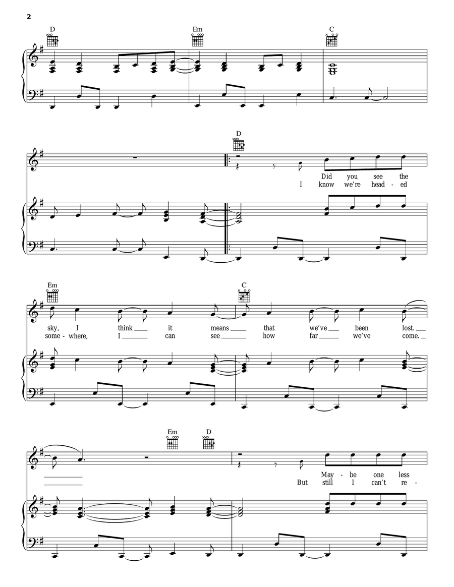 Follow You Down Piano, Vocal, Guitar scores gallery preview page 2