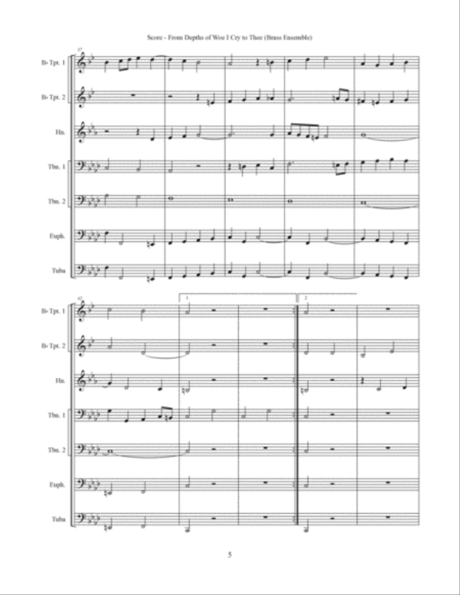 From Depths of Woe I Cry to Thee, BWV 686 (Brass Ensemble) Horn scores gallery preview page 6