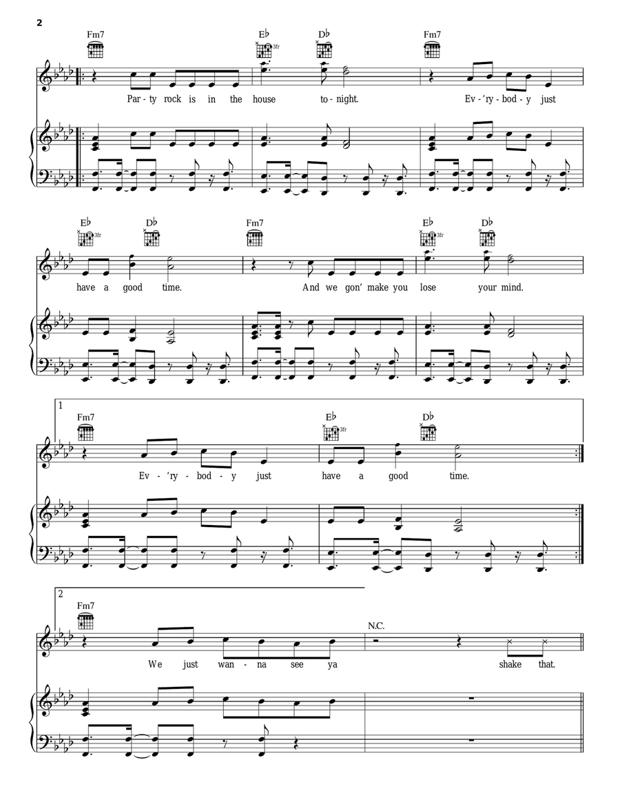 Party Rock Anthem Piano, Vocal, Guitar scores gallery preview page 2