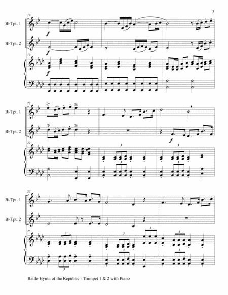 BATTLE HYMN OF THE REPUBLIC (Trio– Bb Trumpet1, Bb Trumpet 2 with Piano/Score and Parts) image number null