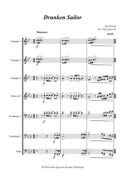 Drunken Sailor - Jazz Arrangement for Brass Quartet image number null