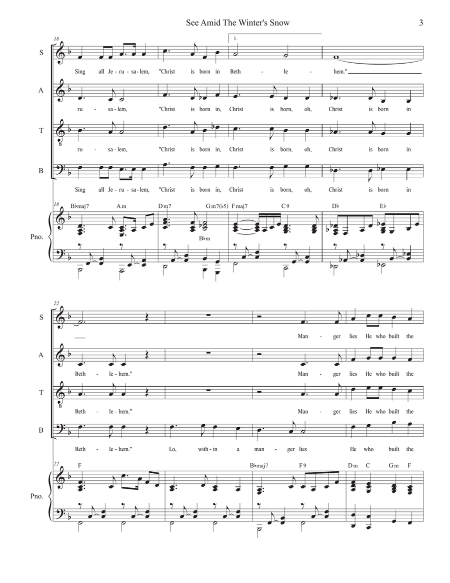 See Amid The Winter's Snow (SATB) 4-Part scores gallery preview page 3