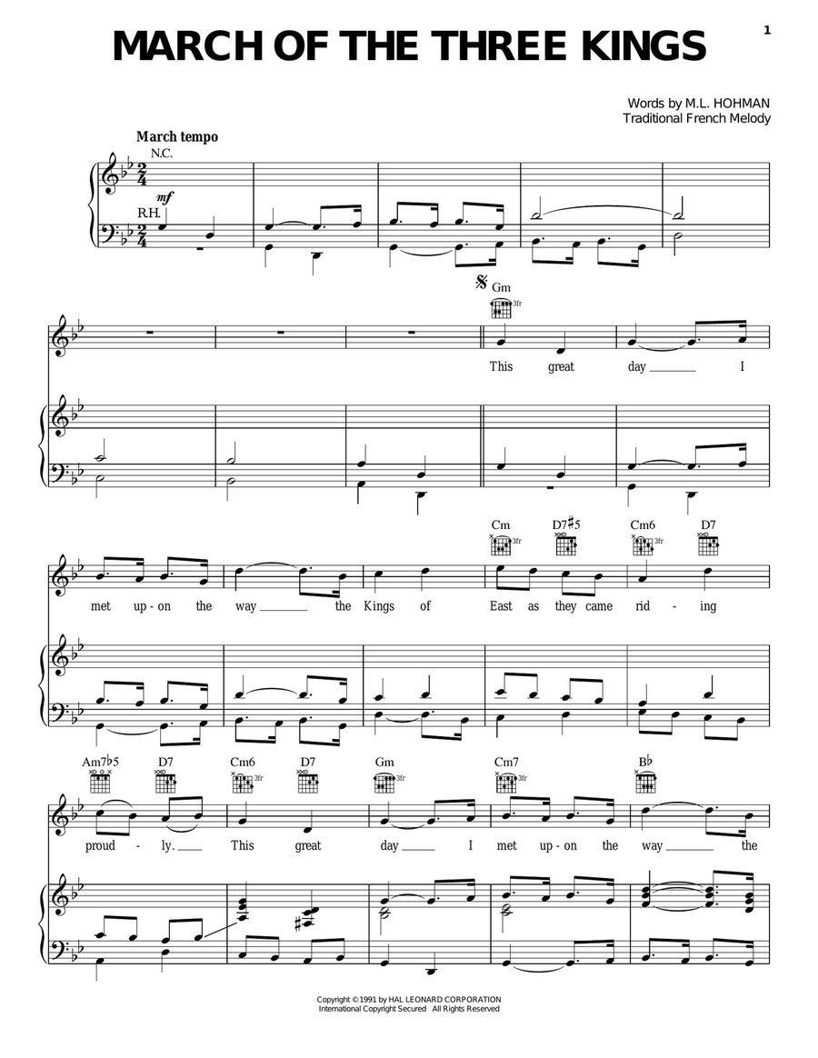 March Of The Three Kings Piano, Vocal, Guitar scores gallery preview page 1