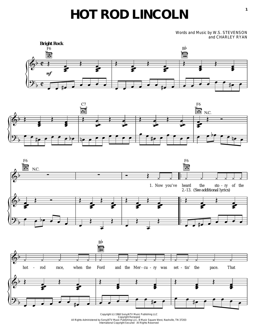 Hot Rod Lincoln Piano, Vocal, Guitar scores gallery preview page 1
