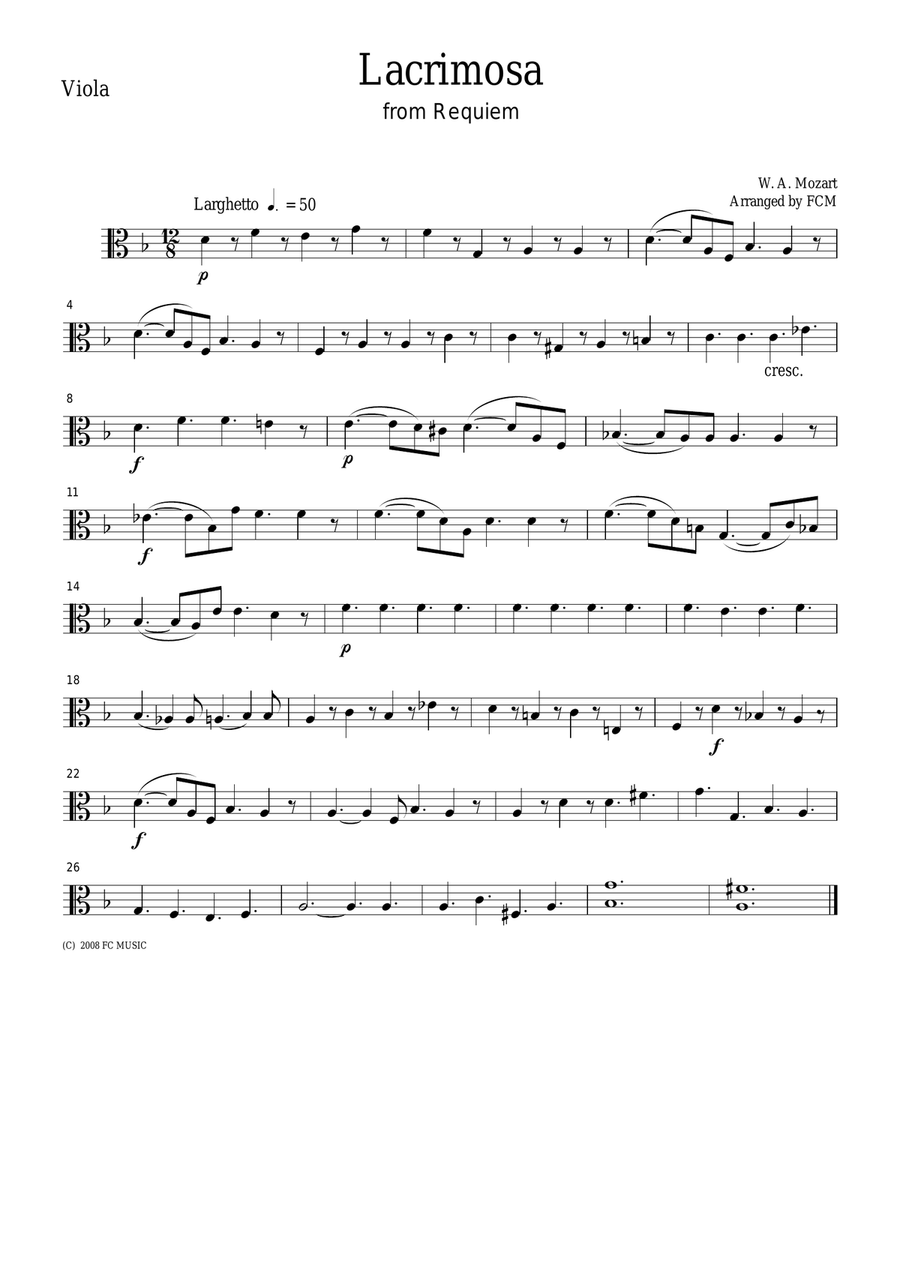 Mozart Lacrimosa from Requiem, for string quartet, CM015 String Quartet scores gallery preview page 3