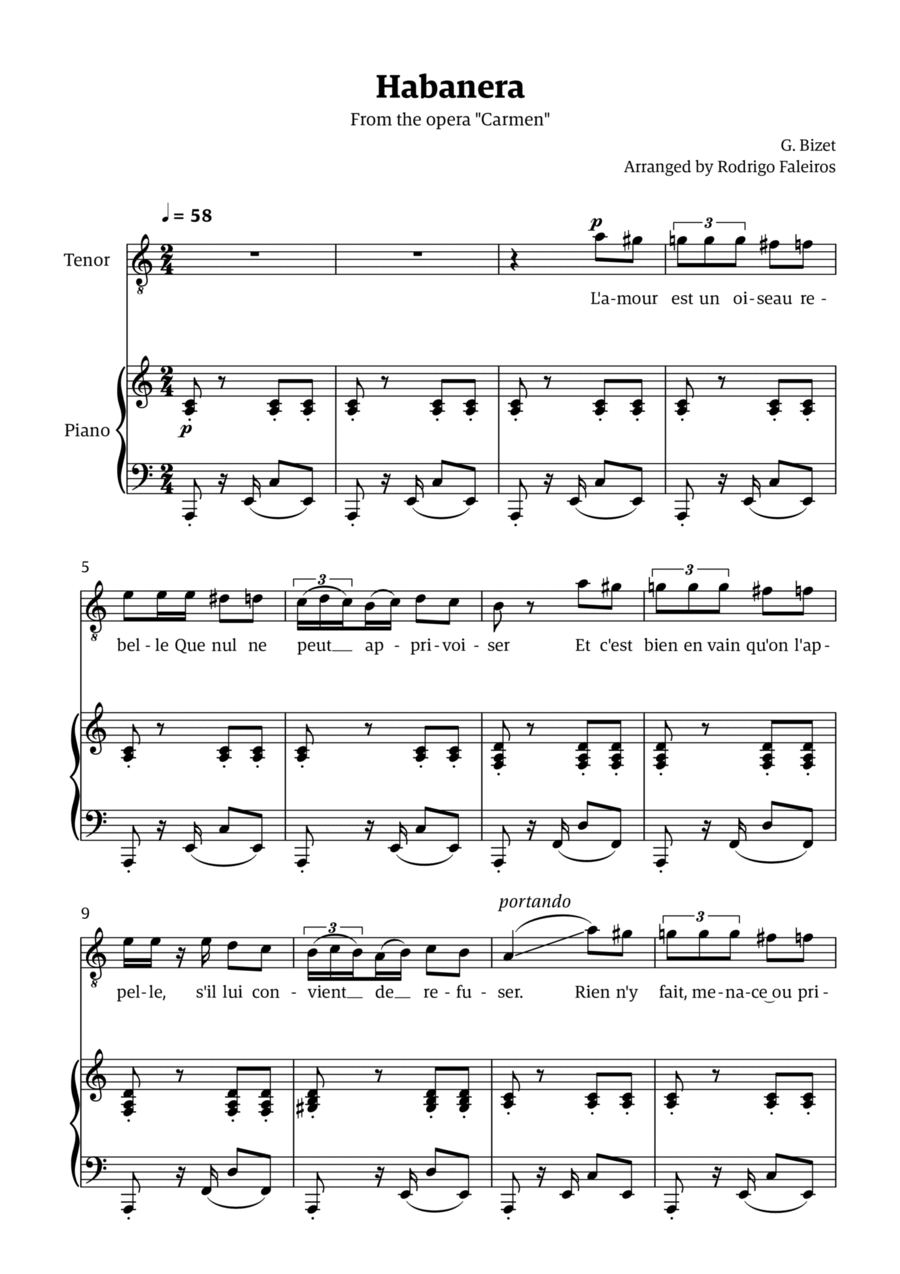 Habanera (for tenor - A minor/major) Chamber Music scores gallery preview page 1